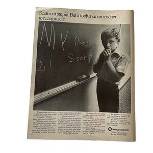 1971 Metropolitan Life Vintage Insurance Print Ad Full Page Boy At Chalkboard u
